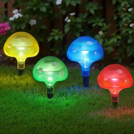 Bright Zeal 4-Pack Mushroom Solar Lights Outdoor Waterproof (8.5" Tall, 4" Wide) - Mushroom Outdoor Garden Red Green Yellow Blue - LED Garden Lamps for Outside Solar Fairy Stake Lamps