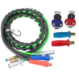 Mytee Products 15 Ft 3-in-1 ABS & Power Air Line Hose Wrap 7 Way Electrical Cable for Semi Truck Trailer Tractor w/Set of Service & Emergency (Red & Blue) Gladhands, Gladhands Extension Handle Grips