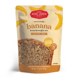 Miss Jones Baking Gluten Free Banana Bread & Muffin Mix - 50% Lower Sugar, Real Banana, Naturally Sweetened Desserts & Treats, 12.35 Ounce (Pack of 1)