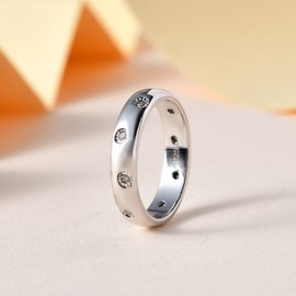 TJC White Diamond Band Ring In Platinum Plated 925 Sterling Silver for Women Flush Setting April Birthstone