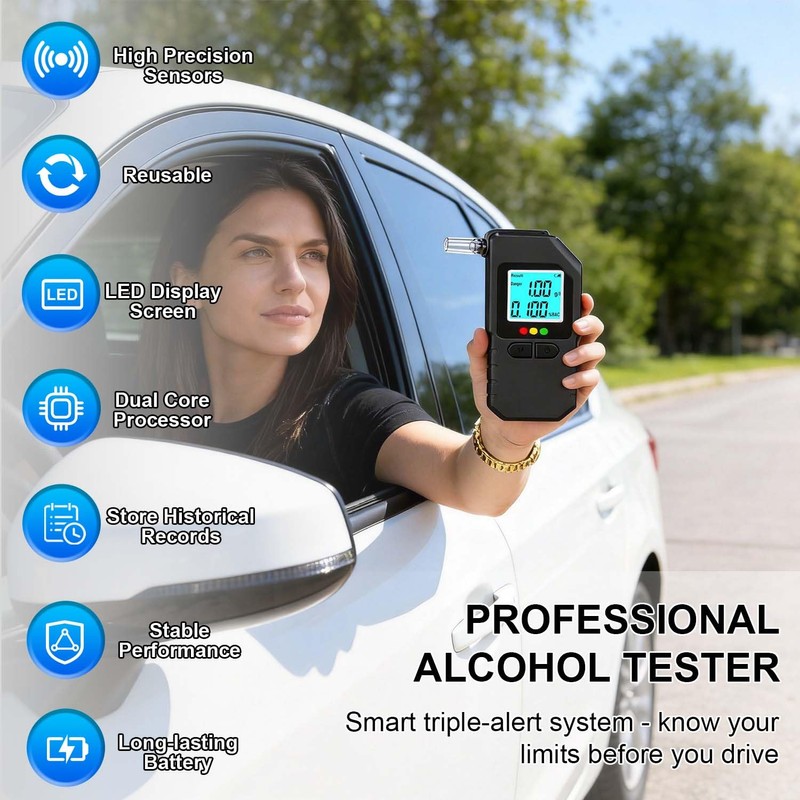 Portable Breathalyzer Alcohol Tester, Fast Accurate Sensor, Triple LED Smart
