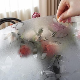 OstepDecor Floral Round Table Cover Protector, 1.5mm Thick 48 Inch Round Table Protector, Plastic Waterproof Tablecloth Protector, Dining Table Cover, Vinyl Circle Table Pad for Kitchen Dining Table