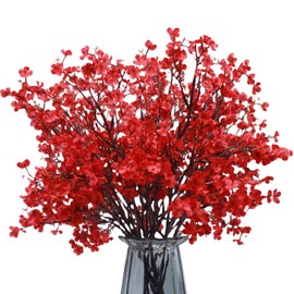 10 Pcs Baby's Breath Artificial Flowers, Red Silk Flowers Gypsophila, Fake Flowers for Christmas Decoration, Indoor Floral Arrangement, Wedding Bouquets, Home Table Centerpieces (10, Red)