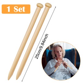 2 Pcs 15mm Wood Knitting Needles, Thick Bamboo 25cm Long Knitting Needles, Large Knitting Needles for Arthritic Fingers, Accessories Big Knitting Pins for Scarf Sweater Blanket