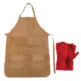 Dapetz ® Heavy Duty Welders Welding Apron & Gauntlets Gloves Red Heat Resistant Safety Used for Welding, Fireplace, Oven, Woodburner, Stoves, BBQ