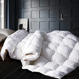 Alanzimo Goose Feather Down Comforter California King Size All Season - Luxury 100% Natural Cotton 1200 Thread Count Cover 750 Fill Power White Feather Down Duvet Insert- Pinch Pleat Design