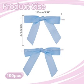 HOBBIESAY 100Pcs Ribbon Twist Bow Blue Twist Tie Bow for Bags Satin Ribbon Bows Bakery Candy Bags and Package Decorating Ribbons Bows for Crafts Party Favors Wedding Shower Decorations
