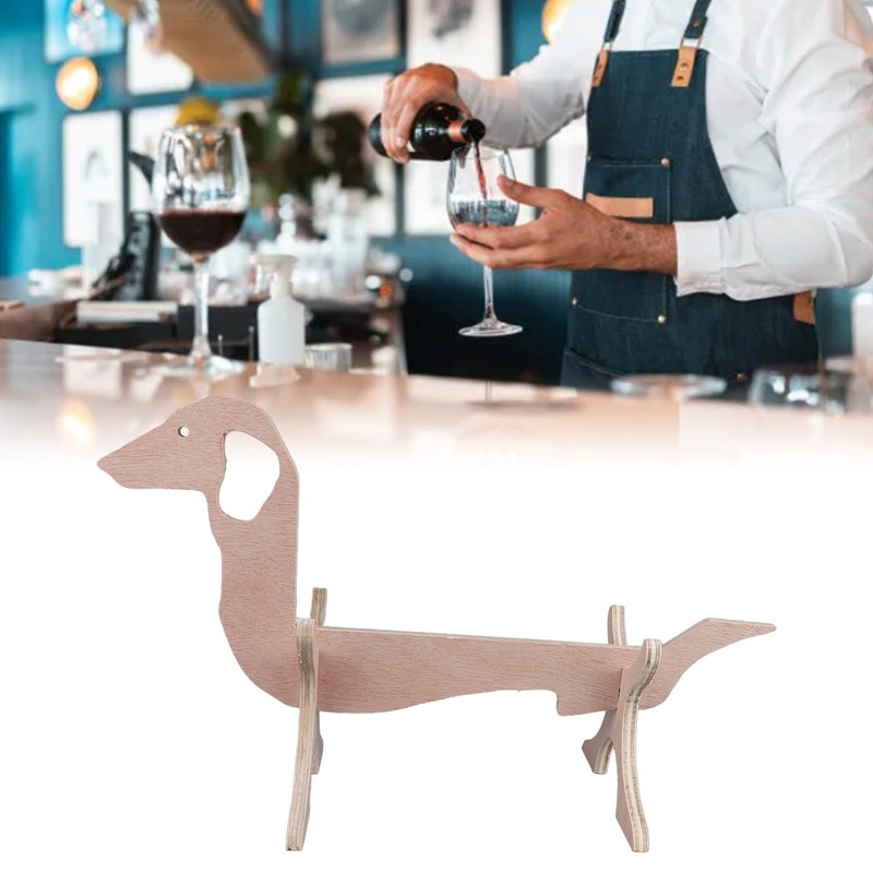 Dachshund Dog Shaped Wine Rack Wooden Wine Bottle Display Stand
