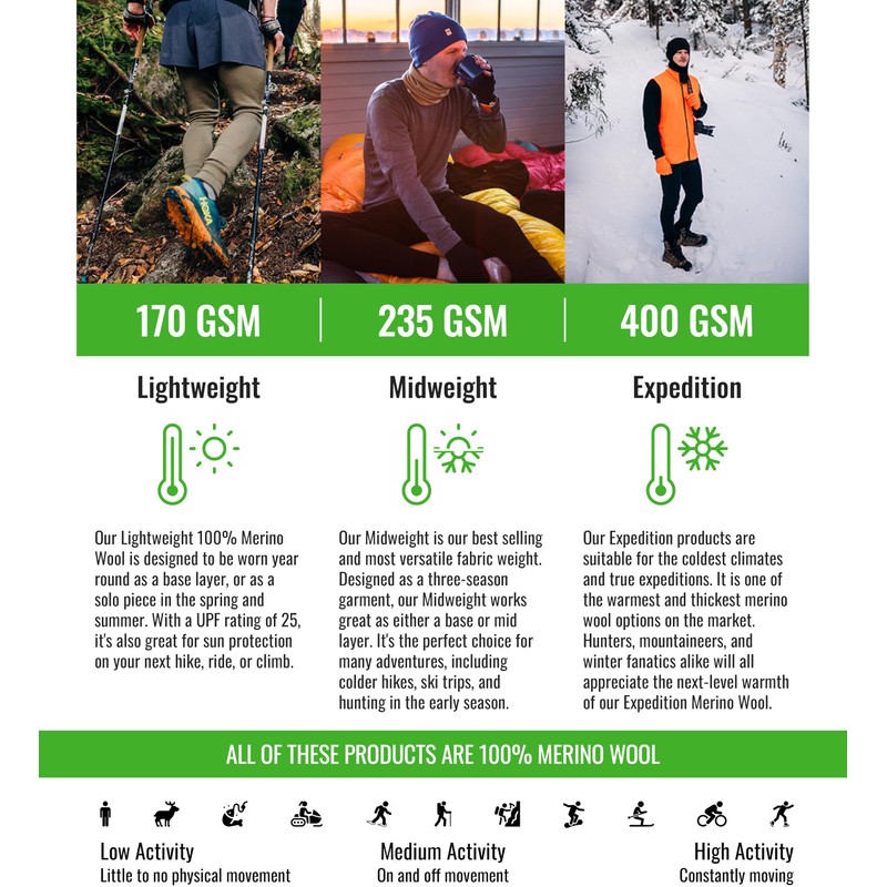 100% Merino Wool Expedition Weight Mens Bottoms - Heavy Weight