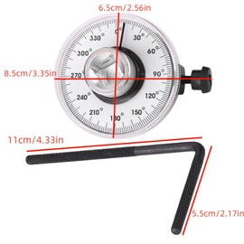 BYOBYO 1/2 Inch Drive Torque Angle Gauge, Silver 360 Degree Adjustable Car Gauge Tool Drive Angle Torsion Wrench Measure for Chassis Components