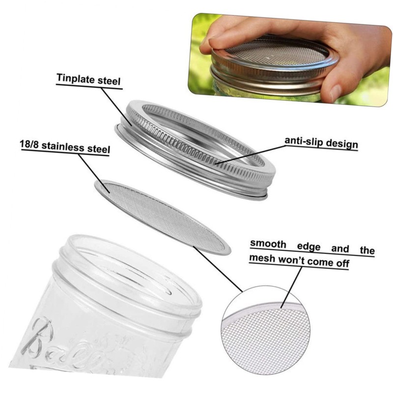 Kisangel 4Pcs Stainless Steel Sprouting Lids for Mason Jars Removable