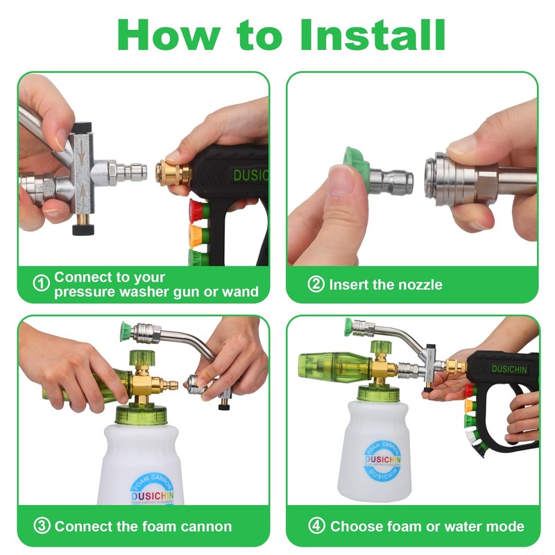 DUSICHIN Short Pressure Washer Gun Foam Cannon Nozzle Dual Connector