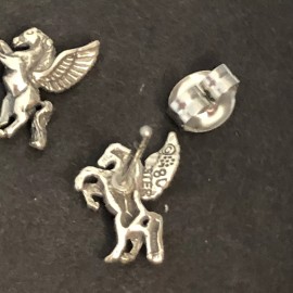 Unbranded Sterling Silver 925 Pegasus Tiny Stud Earrings USA Made Surgical Steel Post