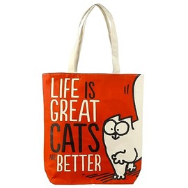 Puckator Life is Great Cat's are Better Simon's Reusable Cat Zip Up Cotton Bag - Canvas Tote Bag - Tote Bags - Eco Gifts for Women and Men - Cloth Shopping Bag - Fabric Bag Foldable Bags for Shopping