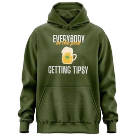 Printbox Originals Everybody In the Pub Getting Tipsy Hoody, St. Patricks Day Hoodie, Beer Mug Graphic Unisex Hoody Military Green