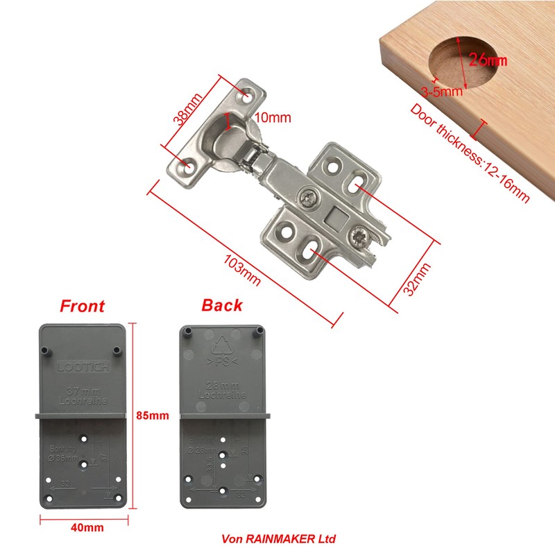 LOOTICH 90 Degree Full Overlay 26mm Soft Close Mini Hinge