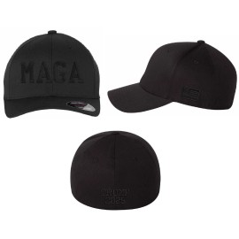 Flexfit Trump Hat MAGA Hat Making America Great Black Flex Fit Hat Hat with Side Flag - Adjustable
