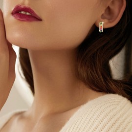 18K Gold Hoop Earrings for Women, Cubic Zirconia Earrings Hypoallergenic Stud, Thick Open Huggie Earring Gifts for Her