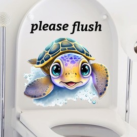 Funny Cartoon Turtle Toilet Cover Sticker Decals,Colorful Turtle Drop Letter Waterproof Toilet Lid Tank Seat Decals Cistern Self-Adhesive Bathroom Wall Sticker