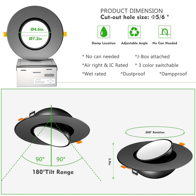 Lightdot 6 Inch LED Recessed with Night Light 1200LM 12W