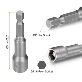 HARFINGTON 3pcs Hex Nut Driver Drill Bit 3/8" 6-Point Socket 1/4" Hex Shank Magnetic Nut Setter Quick-Change Nut for Power Drills Impact Drivers, Silver Tone