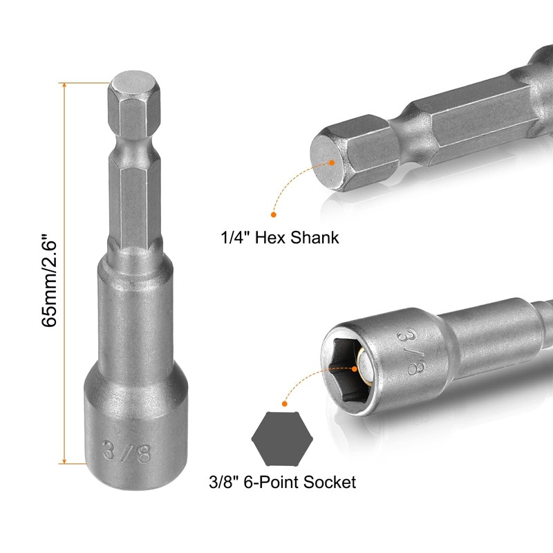 HARFINGTON 3pcs Hex Nut Driver Drill Bit 3/8" 6-Point Socket