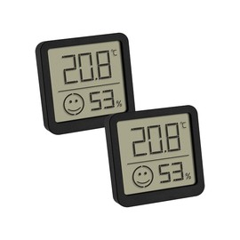 TFA Dostmann Digital Thermo-Hygrometer 30.5053.01.02 Set of 2 with Comfort Zone for a Healthy Indoor Climate, Display of Indoor Temperature and Humidity, 46 x 13 (34) x 43 mm, Black
