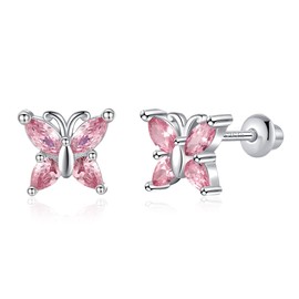 Sterling Silver Butterfly Earrings for Girls Women - Screw Backs Hypoallergenic Cubic Zirconia Butterfly Earrings Butterfly Gifts