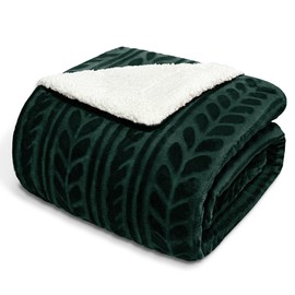 Exclusivo Mezcla Sherpa Fleece Throw Blanket, Reversible Velvet Plush Blankets and Soft Throws for Couch, Sofa, 50x70 Inches, Forest Green