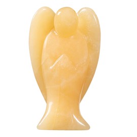 dssmboom 3” Hand Carved Yellow Jade Crystal Angel Statue, Pocket Stone Peace Guardian Angels Figurine for Protection Meditation Home Decoration