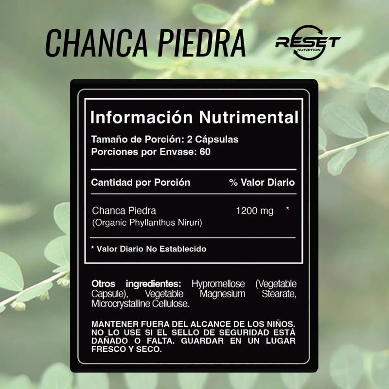 Reset Nutrition Chanca Piedra 1200mg Salud Renal 120 Cáps Sabor