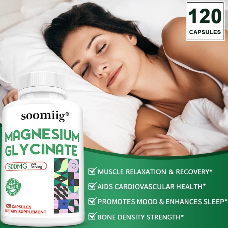 SOOMIIG Magnesium Glycinate 120 Capsules - Improves mood and sleep,