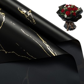 WRAPAHOLIC 20 hojas de papel de regalo de flores, 22.4 x 22.4 pulgadas, diseño de mármol negro, papel de regalo de ramo floral, paquete de suministros de floristería, regalo de boda, cumpleaños