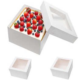 Wowxyz Cake Boxes 10x10x8 Inches 6 Pack Bakery Boxes with window for Tier Cakes 10 Inch Layer Tall Baking Carrier White Cardboard Bakery Take Out Transport Containers for Wedding, Birthday, Party