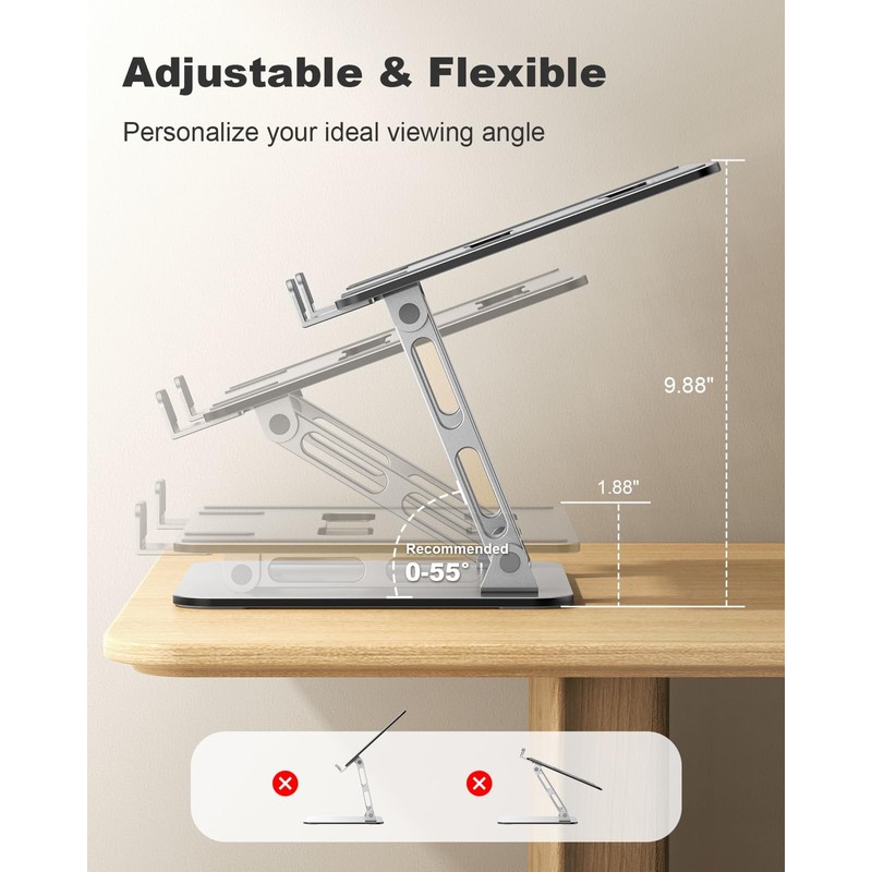 Zewwen Ergonomic & Adjustable Laptop Stand for Desk, Foldable &