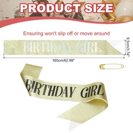 PATIKIL Birthday Girls Sash, Glitter Birthday Sash for Women Satin Princess Queen Sash Party Decorations with Safety Pin for Party Gifts Favors, Gold