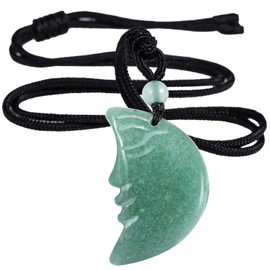 Nupuyai Green Aventurine Carved Crystal Stone Moon Face Necklace for Women, Energy Reiki Healing Stone Pendant with Adjustable Cord 68cm