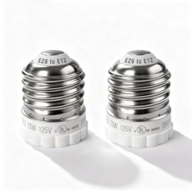 UL-Listed E26 to E12 Adapter, Standard Medium to Candelabra Socket, 2 Pack
