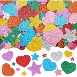 Anwyll 360Pcs Heart Star Stickers - Colorful Glitter Foam Heart Star Shape Stickers for Kid Reward Self-Adhesive Happy Valentines Day Hearts Stars Sticker Decor for Art Craft Mothers Day Party