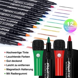 Whiteboard Pens Whiteboard Markers: 12 Magnetic Whiteboard Pens and Eraser set, Fine Tip White Board Pens Colour White Board Markers Erasable,Dry Wipe Markers Thin Whiteboard Pen Kids Dry Erase Marker