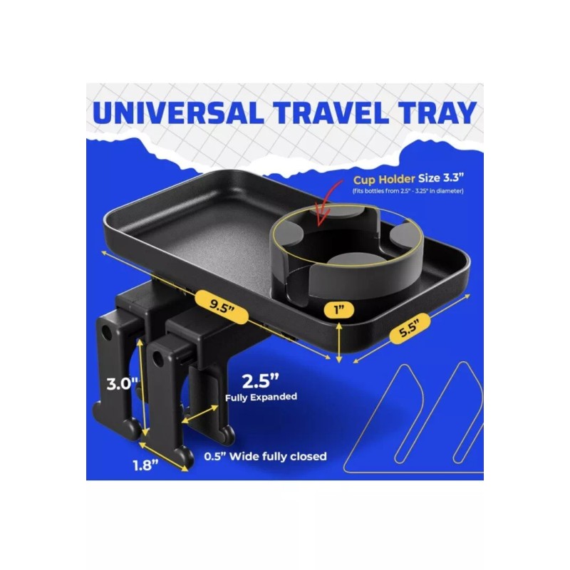 Integral Adjustable Travel Tray - Universal Quick Attach Clamps for
