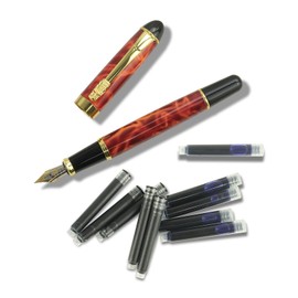 YUNCHUN Luxury Fountain Pen for Writing, Refillable Marble Metal Pen, Fancy Ink Pen with 5 Black and 5 Blue Ink Refills, Gift Sets for Men and Women, Office Executive Pen with Dragon Pen Clip, Red