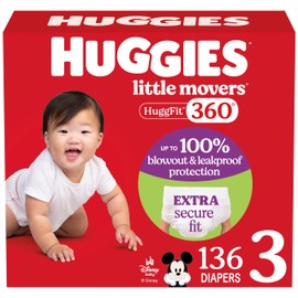 Huggies Size 4 Baby Diapers, Little Movers HuggFit 360° Baby Diapers with 360° Waistband, Size 4 (22-37 lbs), 64 Count, Packaging May Vary