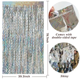 Silver Tinsel Foil Fringe Curtains Wavy Backdrop for Parties Sparkle Metallic Wavy Foil Fringe Backdrop Curtain for Party Decorations Photo Booth Props for Birthday Graduation Wedding