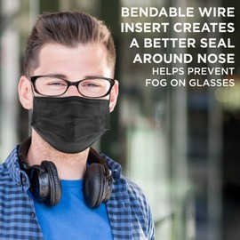 Jumbl black masks disposable 100 pack Protective 3-Ply Breathable Comfortable Nose/Mouth Coverings Elastic Ear Loop 3-Layer Safety Shield for Adults
