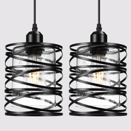 Glitnous Pendant Lights Kitchen Island, Modern Black Farmhouse Hanging Light with Bubble Seeded Glass, 2 Pack Pendant Lighting with Adjustable Height for Dining Room, Bedroom, Living Room, Hallway