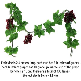 LONGHAO Artificial Grapes, Artificial Plastic Grape, Artificial Grape Vines, Artificial Grape Vines with Grapes, 3 Sets of Grape Skewers, Plastic Grape Skewers, for Decoration