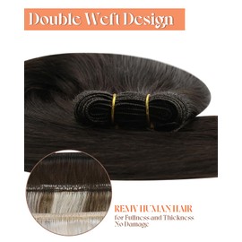 Sunny Hair Weft Hair Extensions Human Hair Sew in Hair Extensions Human Hair Straight Hair Extensions for Women Real Human Hair 24inch Darkest Brown