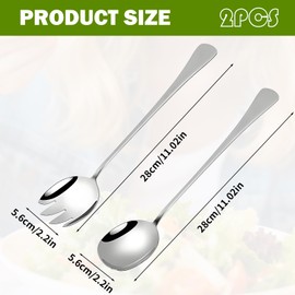 afhgdjr 2 Stück Salatbesteck,Salatbesteck Edelstahl,Göffel,Schöpflöffel,Suppenkelle Edelstahl,28 x 5,6 cm lang,Geeignet für Küche und Esszimmer