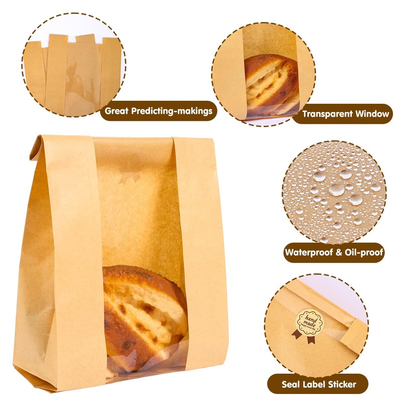 Moretoes Sourdough Paper Bread Bags, 100 Packs Bread Bags for